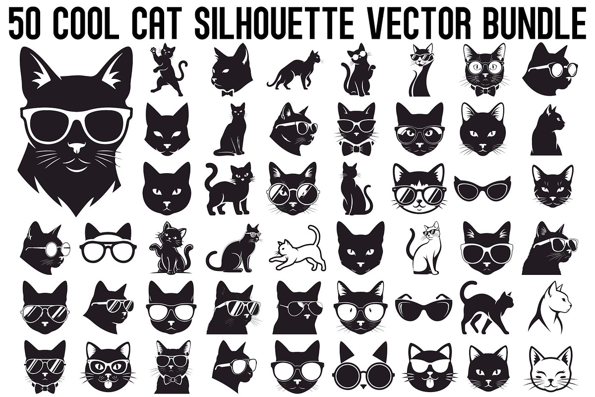 Cool Cat Silhouette Vector Bundle, an Illustration by Designs_River (Photo 1 of 51)