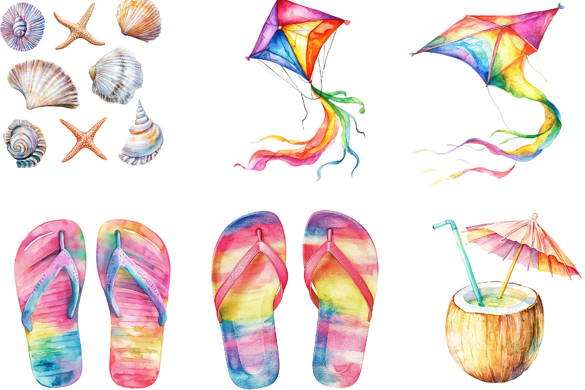 Watercolor Beach Clipart, an Illustration by Designking (Photo 2 of 5)