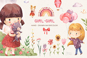 GIRL- GIRL. Watercolor clipart, a Person Illustration by OlliArtDesign (Thumbnail 1 of 5)