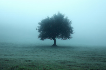 Mysterious solitary tree stands amid, a Photo by Tanuart