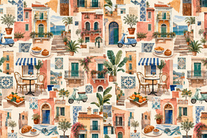 Mediterranean travel design backgrou, a Photo by Dvoevnore photos