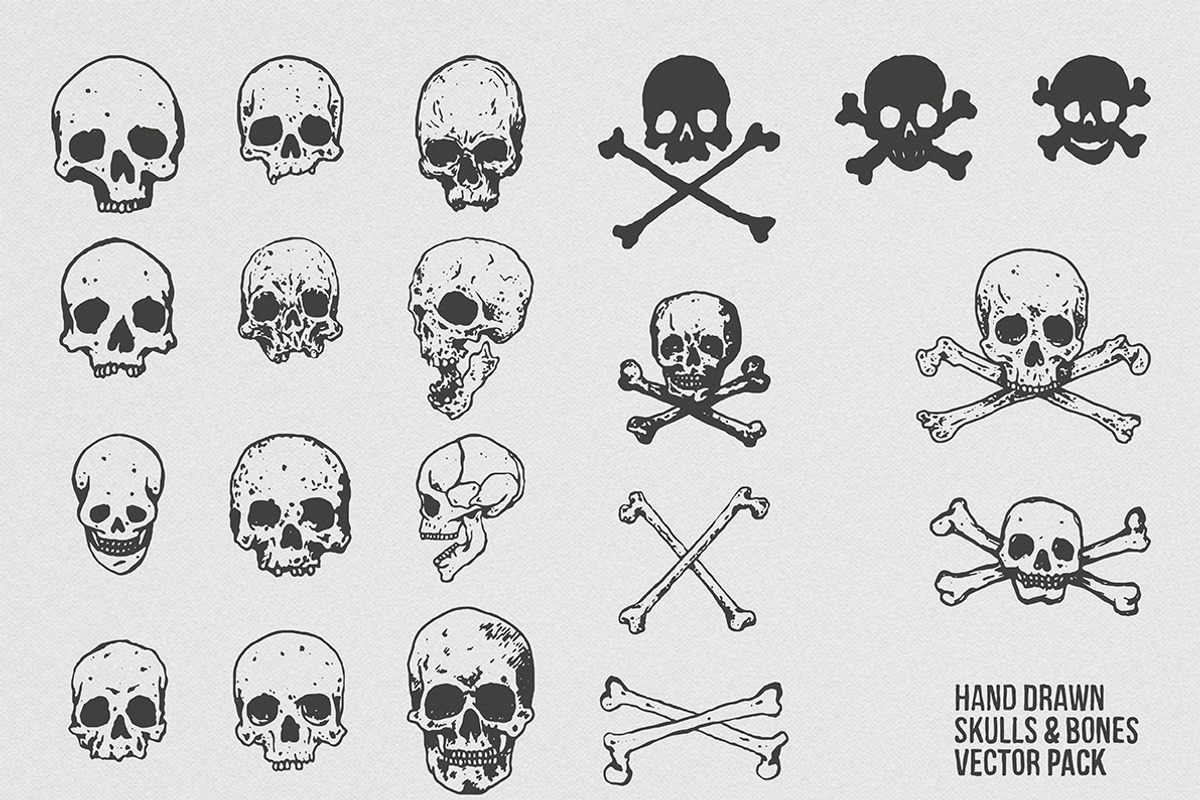 Hand Drawn Skulls & Bones Vectors, an Illustration by danielcomerci (Photo 2 of 3)