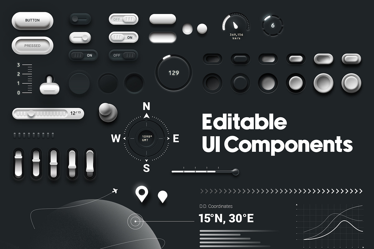 Buttons and Switches - Mega UI V1, an UI Kit Template by Giallo (Photo 2 of 7)