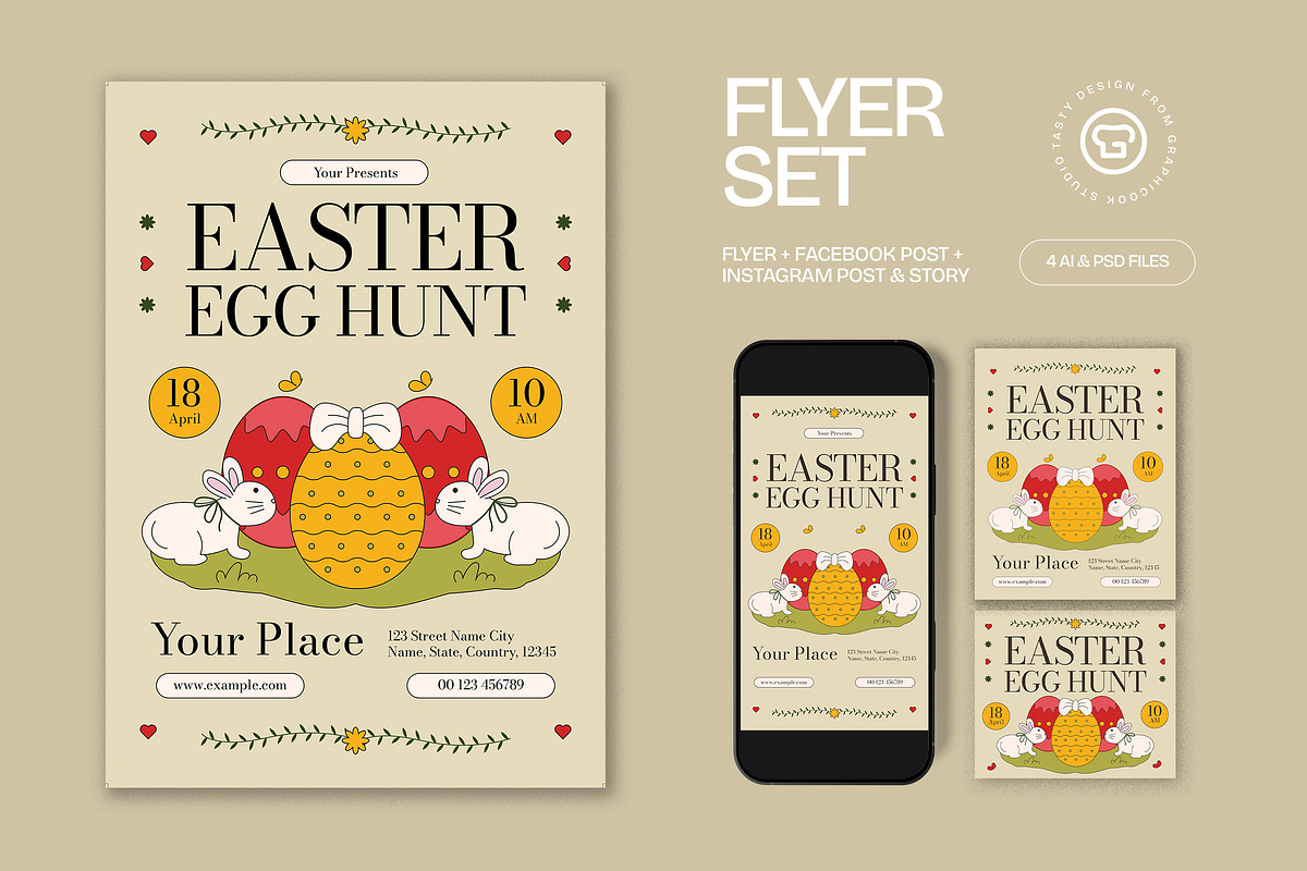 Cream Easter Egg Hunt Flyer Set, a Flyer Template by graphicook (Photo 1 of 3)