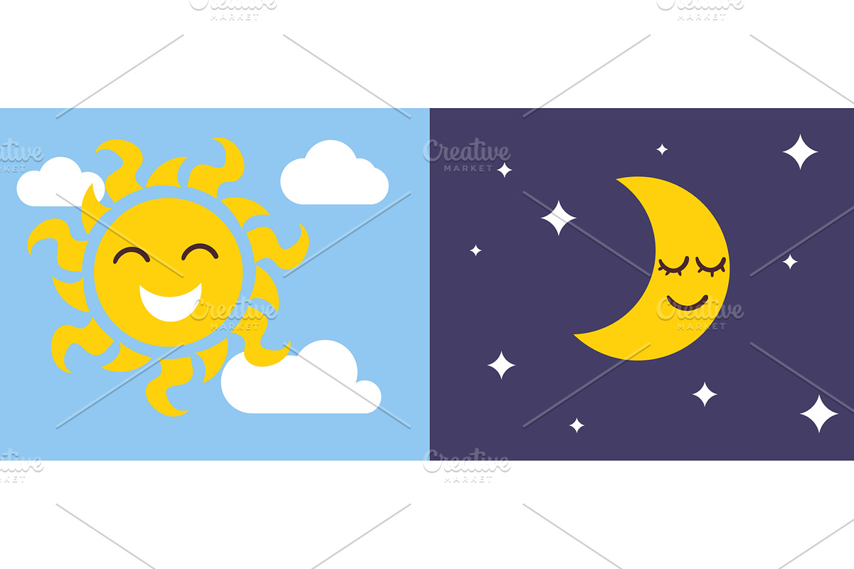 Day and night. Cartoon sun in blue, an Illustration by Vectorbuum