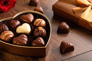 Luxury Heart Chocolate Box on Wooden Table, a Food & Drink Photo by Davizro's Market