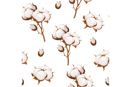 Cotton flowers seamless pattern, a Decorative Illustration by Elen_Art