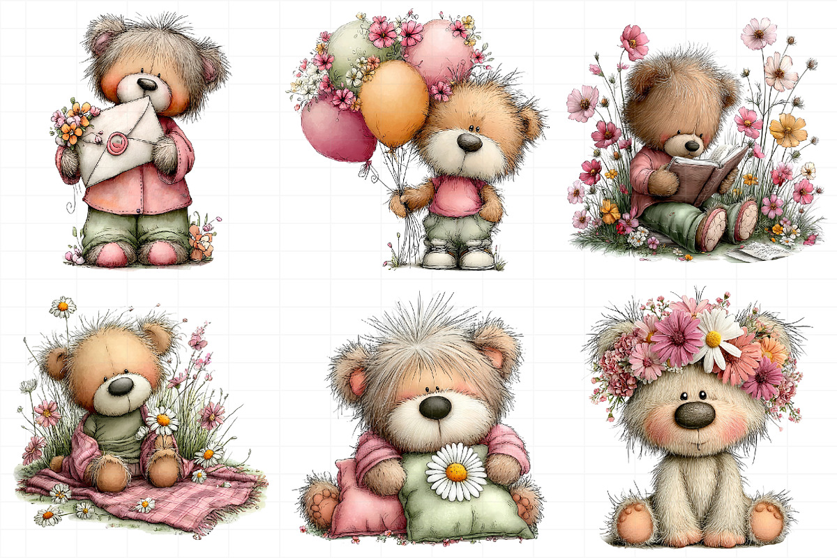 Spring Teddy Bear Illustration Bundl, an Illustration by Daily.Designs (Photo 7 of 8)
