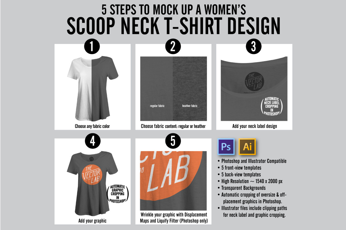 Women's Scoop Neck Mockup Templates, a Shirt Mockup by TheVectorLab (Photo 2 of 3)