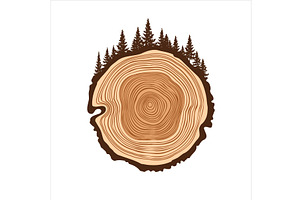 Round tree trunk cut with trees and, an Object Illustration by 32pixels