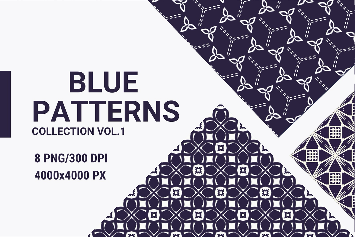 Blue Geometric And Floral Patterns 1, a Pattern Graphic by Trisuphat (Photo 1 of 3)