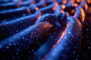 Chains illuminated by blue and orang, a Photo by Tanuart