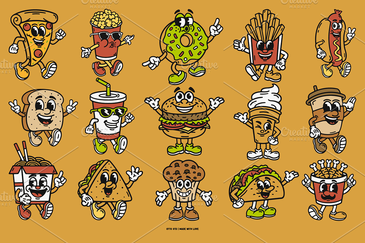 Food Cartoon Character Mascot Retro, a Food Illustration by Otto.std