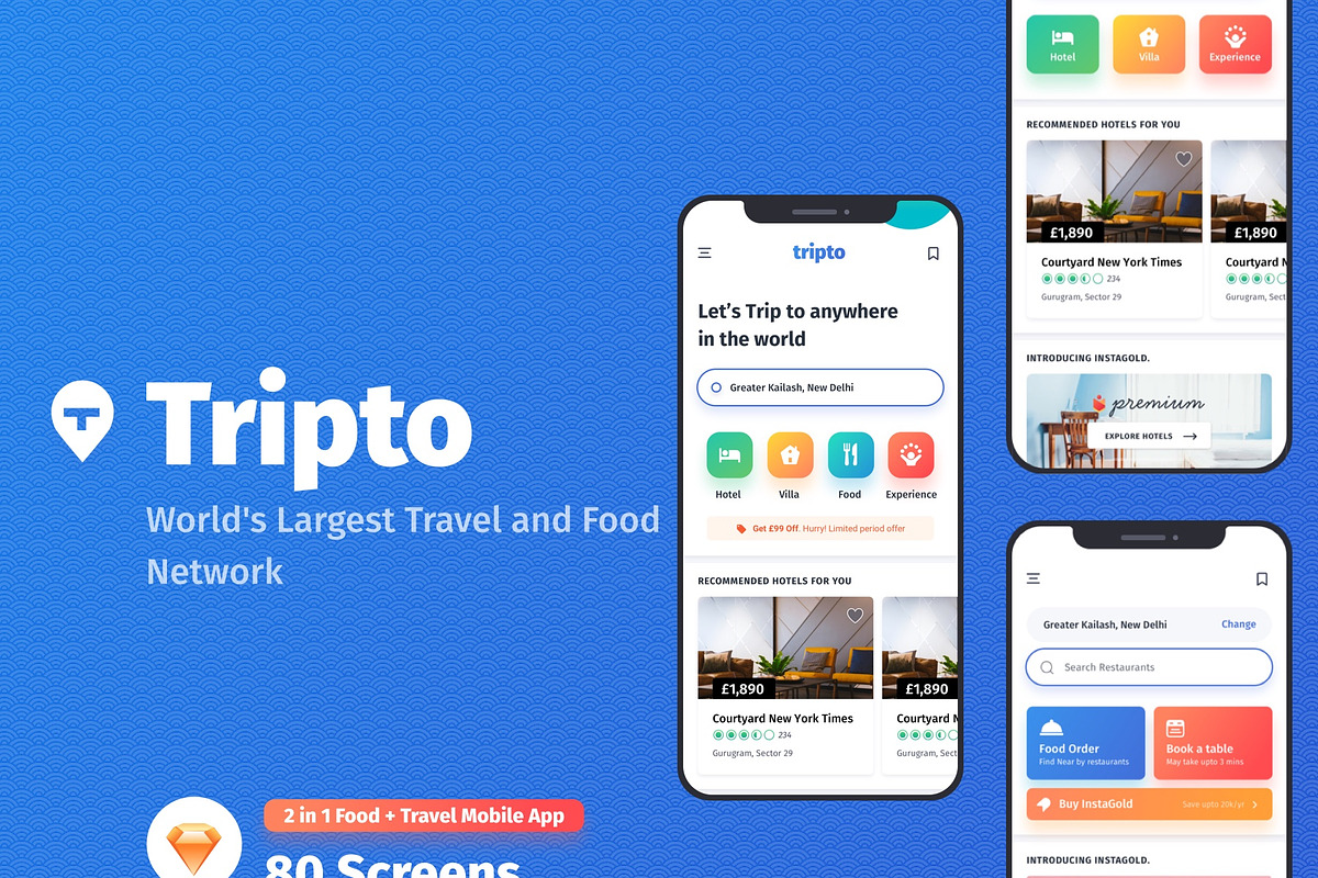 Tripto - Hotel & Food Mobile App, an UI Kit Template by Design Oxy (Photo 1 of 6)