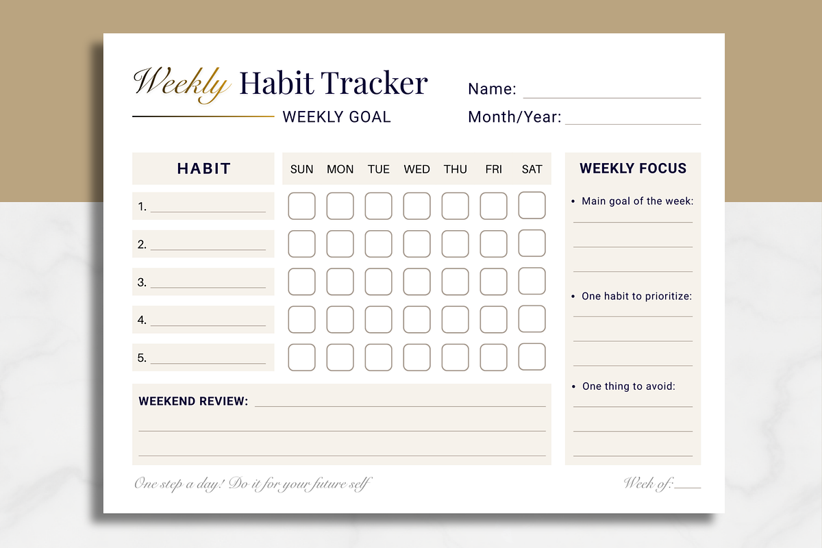 Weekly Habit Tracker Printable, a Stationery Template by AntDesignStudio (Photo 1 of 6)