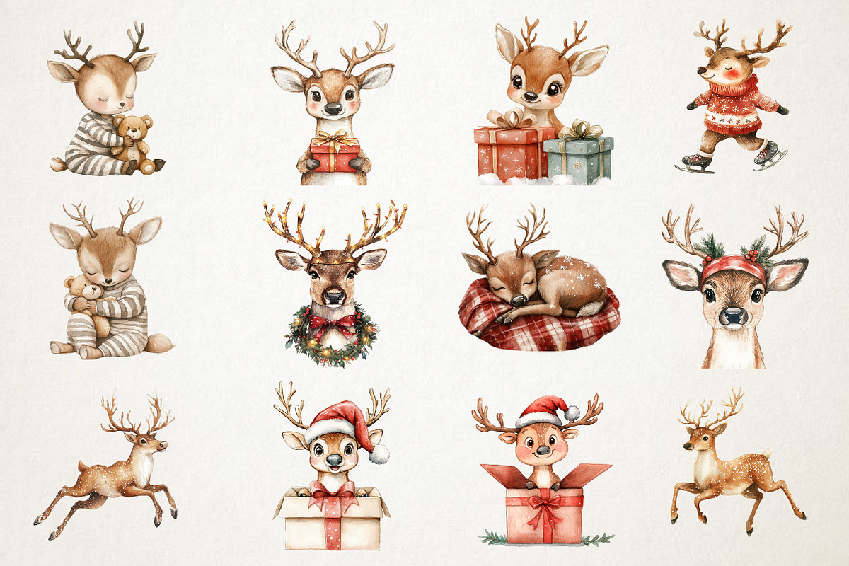 Christmas Reindeer Watercolor Clipar, an Illustration by RobertsArt (Photo 3 of 7)