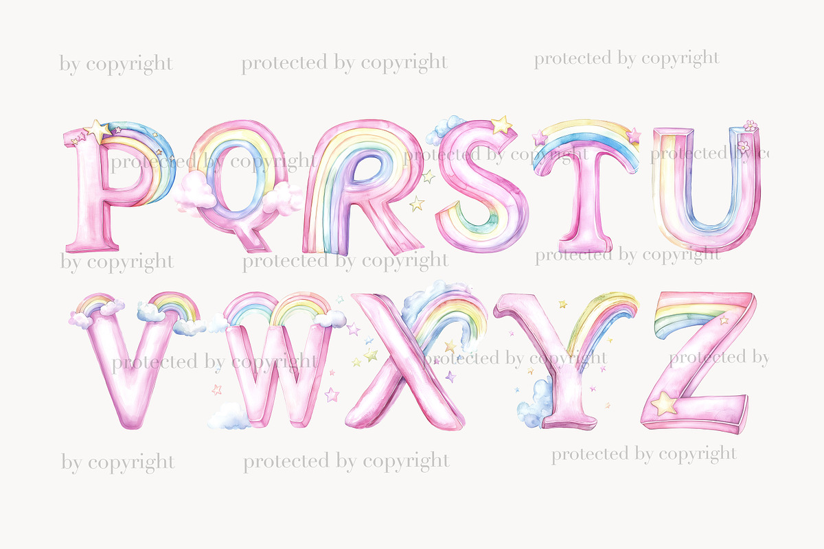 Rainbow Alphabet Clipart, a Decorative Illustration by GlamArtZhanna (Photo 3 of 7)
