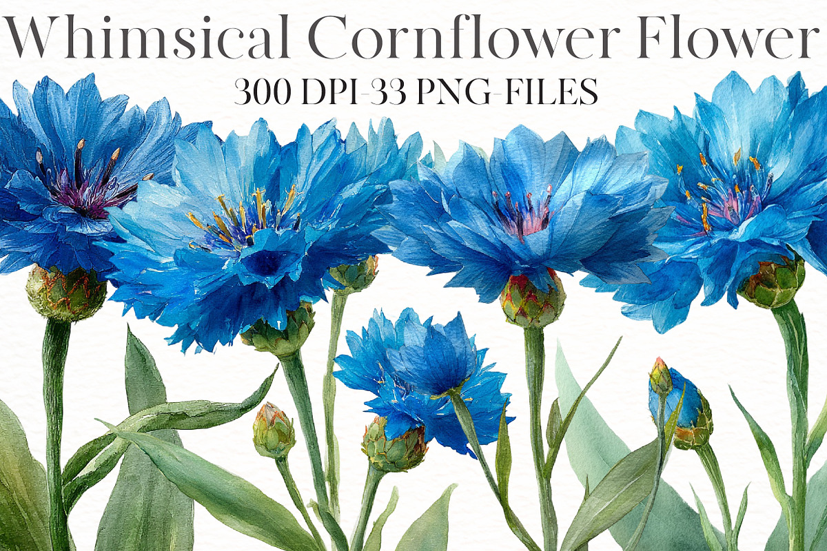 Whimsical cornflower Flower Clipar, an Illustration by Designworld (Photo 1 of 7)