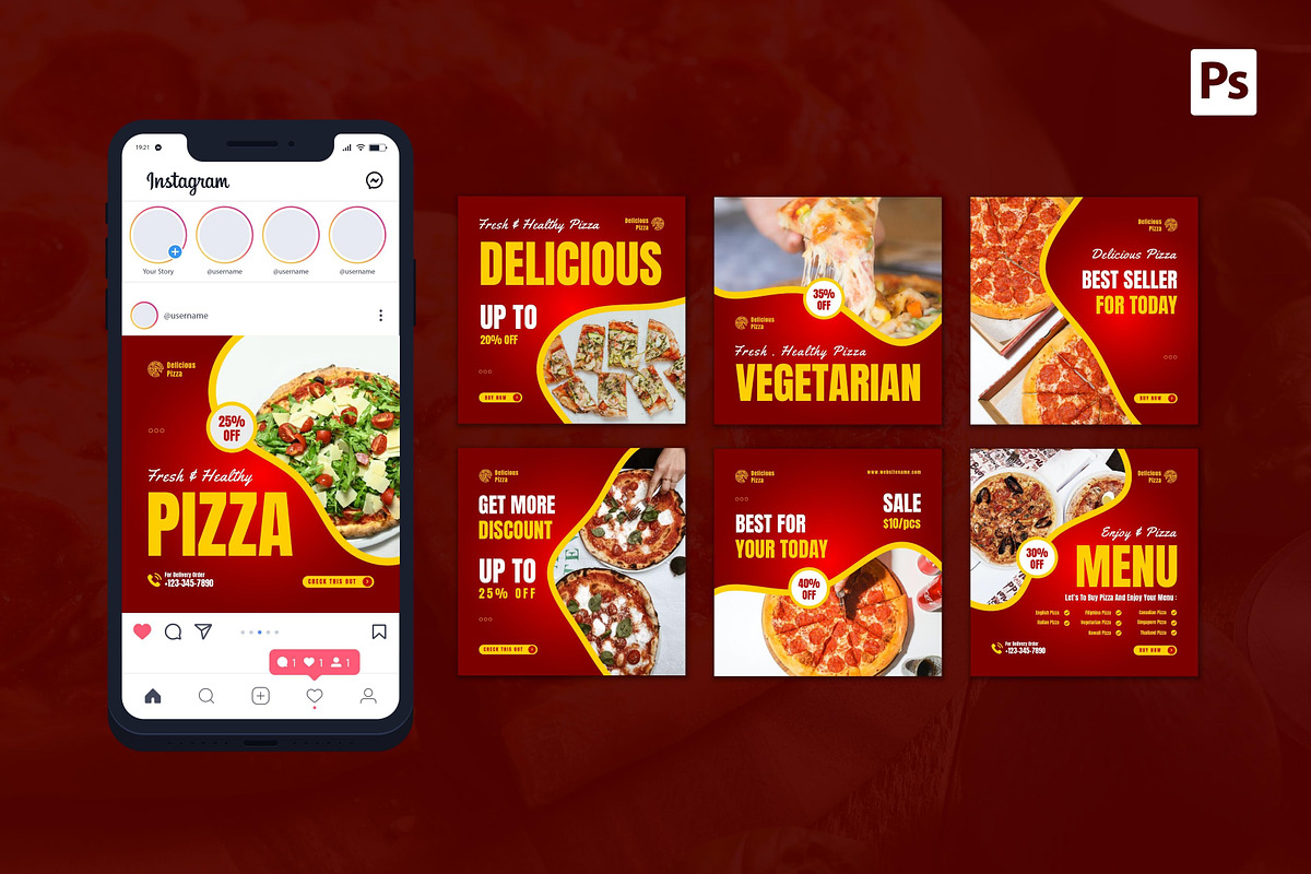 Delicious Pizza Instagram Post, a Social Media Template by CavenArt (Photo 3 of 5)