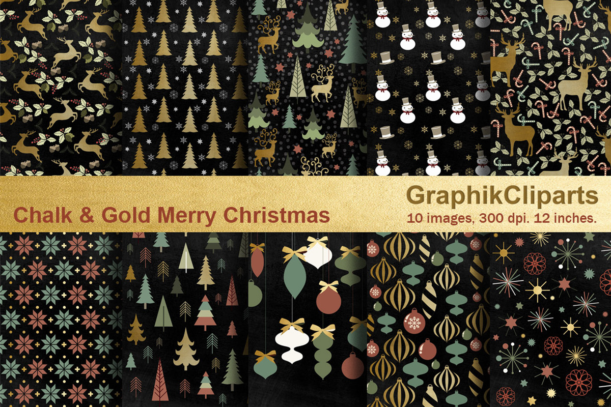 Chalk & Gold Merry Christmas Papers, a Texture Graphic by Chus Moreno Studio (Photo 1 of 6)