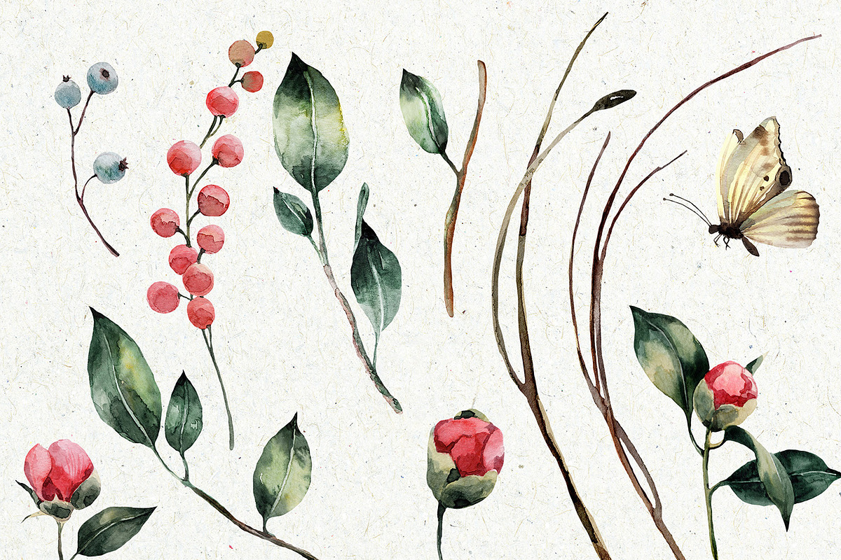 Spring watercolor camellia set, an Illustration by RushkinaAntonina (Photo 6 of 6)