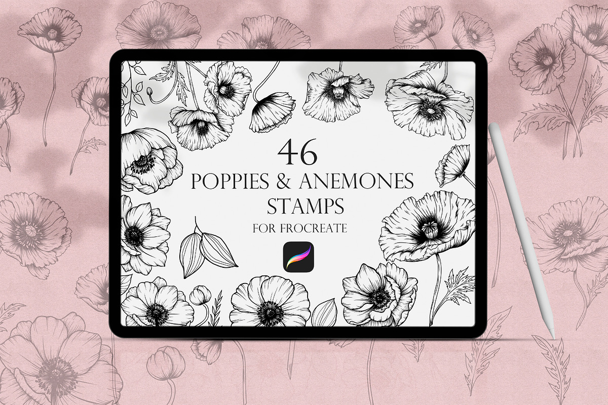 Poppies & Anemones Procreate Stamps, a Brush Add-On by Dervik Art Store (Photo 1 of 9)