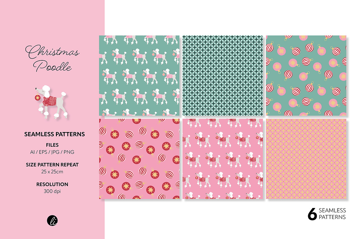 Christmas Poodle Pattern Collection, an Animal Illustration by Andrea Liesert (Photo 2 of 7)