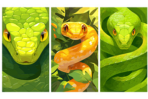 Snakes cartoon background. Green, an Animal Illustration by Stock-Smart-Start