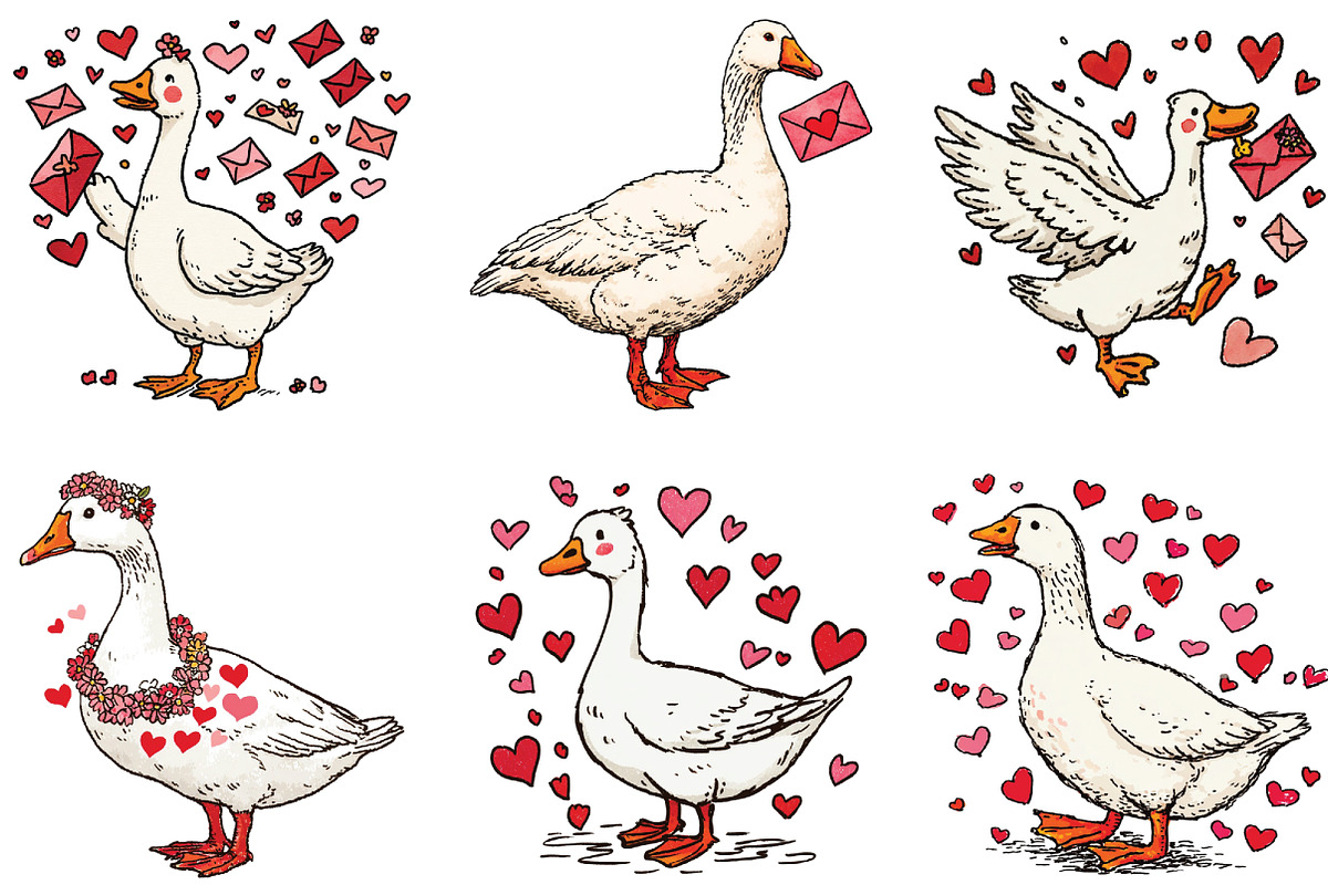 Watercolor Goose Valentine Clipart, an Illustration by CraftArtStudio (Photo 4 of 6)