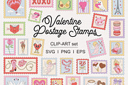Valentine Postage Stamps clipart set, a Seasonal Illustration by @olga.angelloz (Thumbnail 1 of 3)