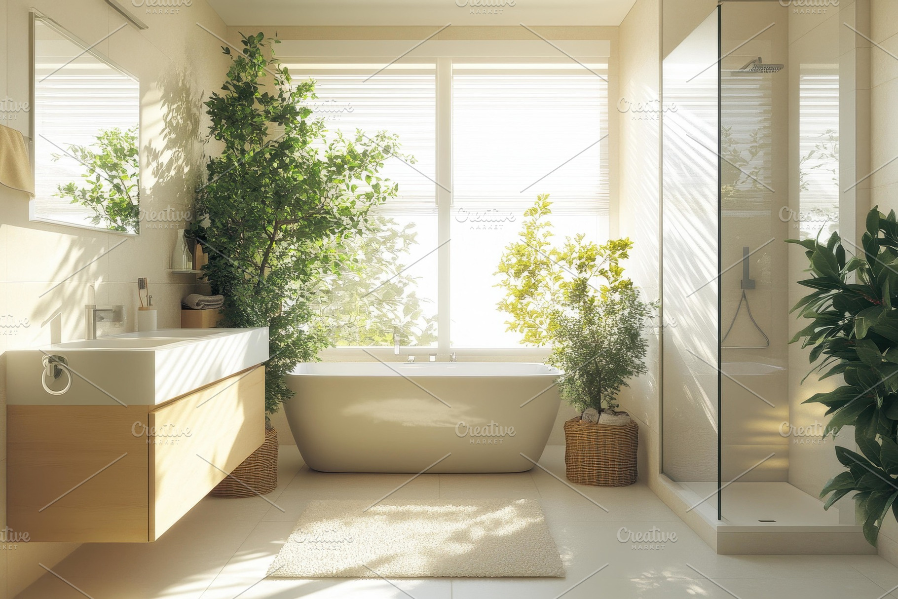 Bright and airy bathroom showcasing, a Photo by Tanuart