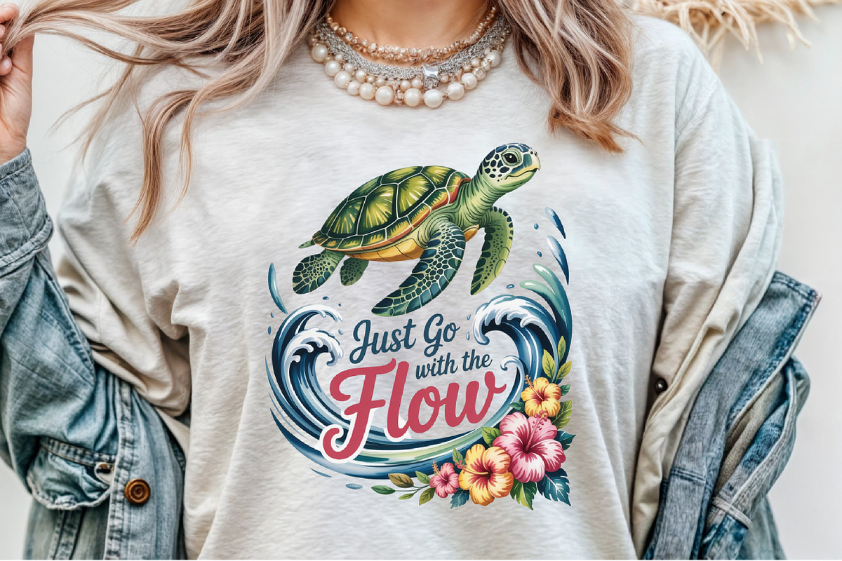 Summer Sea Turtle Waves Flowers PNG, an Illustration by Sublimation Artist (Photo 6 of 9)