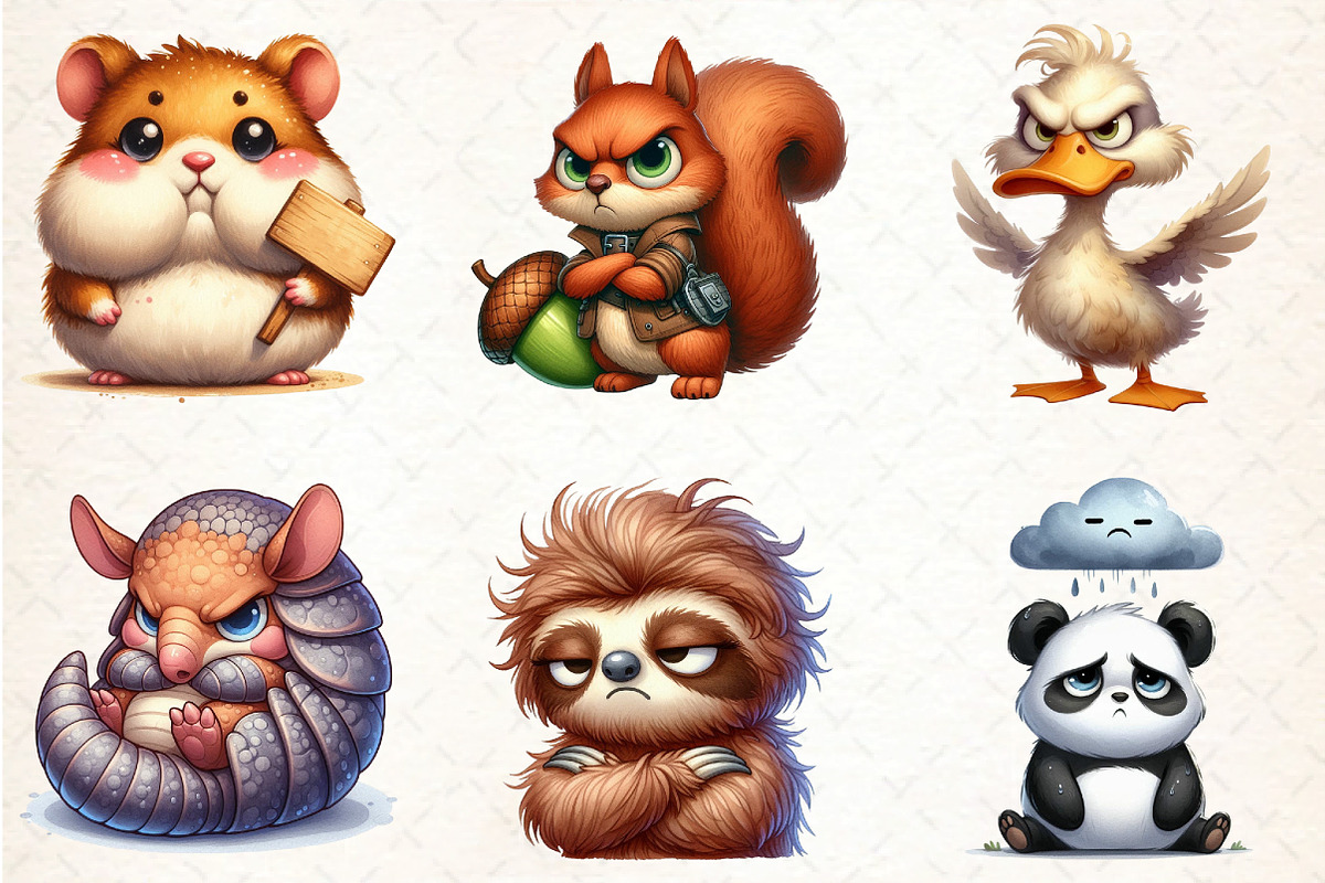 Grumpy Animal Clipart, an Illustration by DreamCafeArt (Photo 2 of 5)