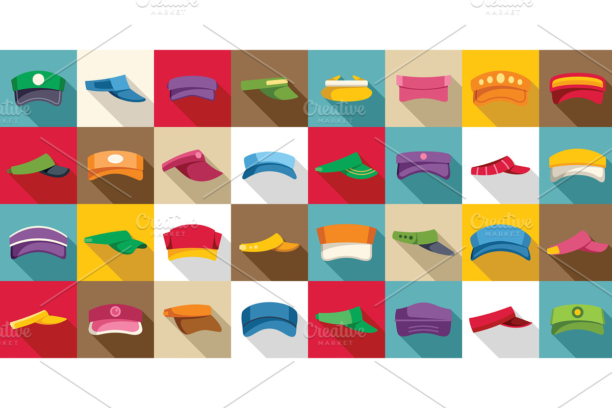 Visor cap icons set. Large set of, an Object Illustration by Ylivdesign