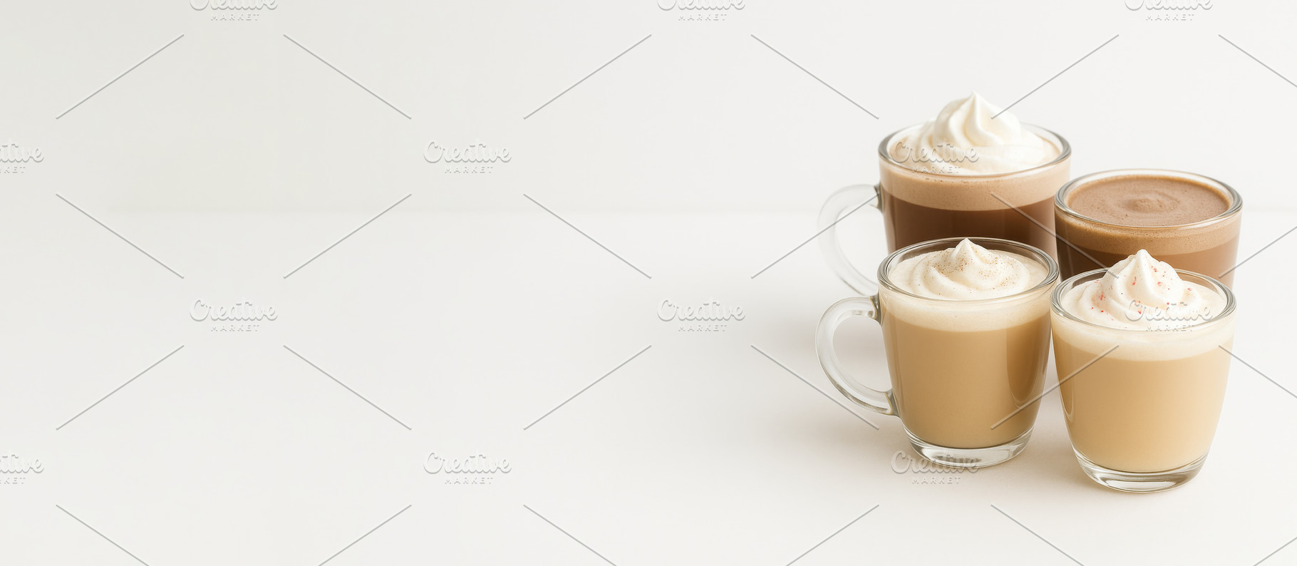 Coffee drinks arranged with creamy t, a Photo by Dvoevnore photos