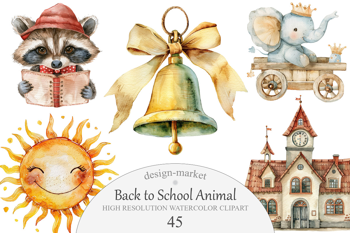 Back to School Animal Clipart, an Illustration by Design Market (Photo 1 of 5)