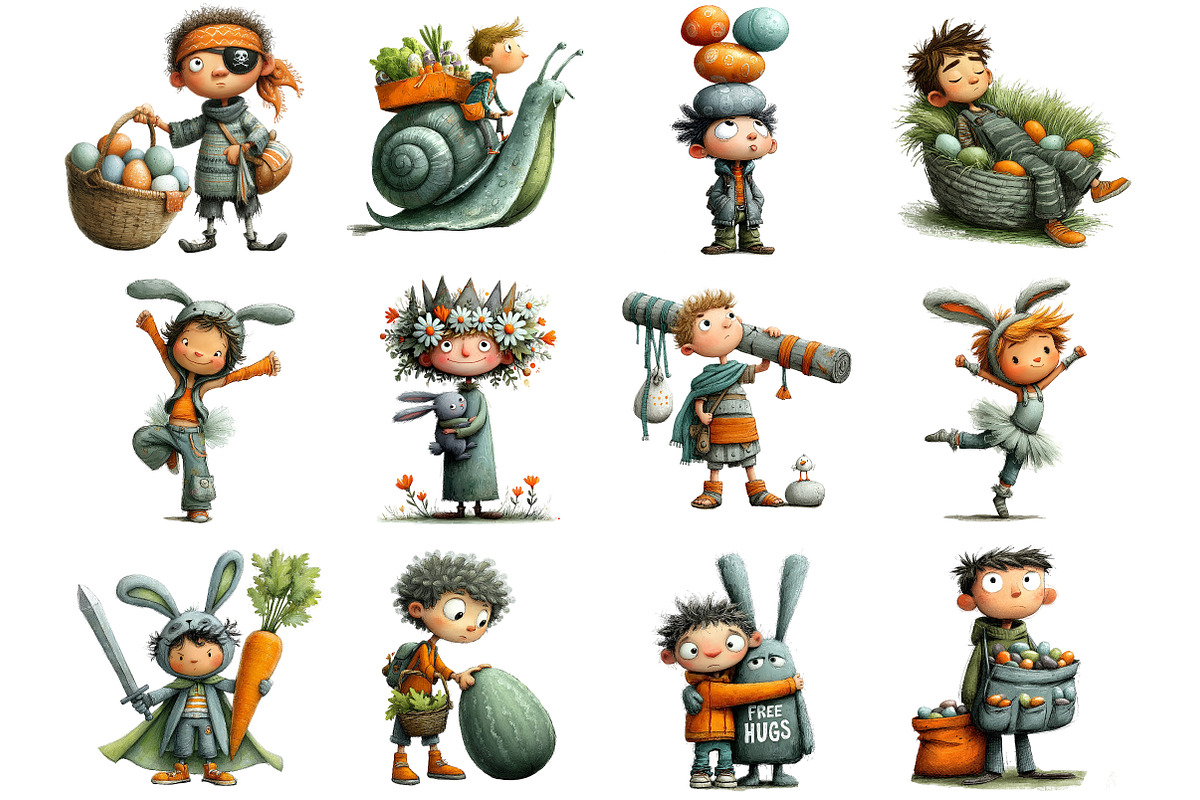Funny Quirky Easter Boys Clipart, an Illustration by DreamArtGraphic (Photo 4 of 5)