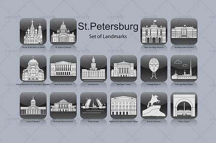 St. Petersburg landmark icons (16x)