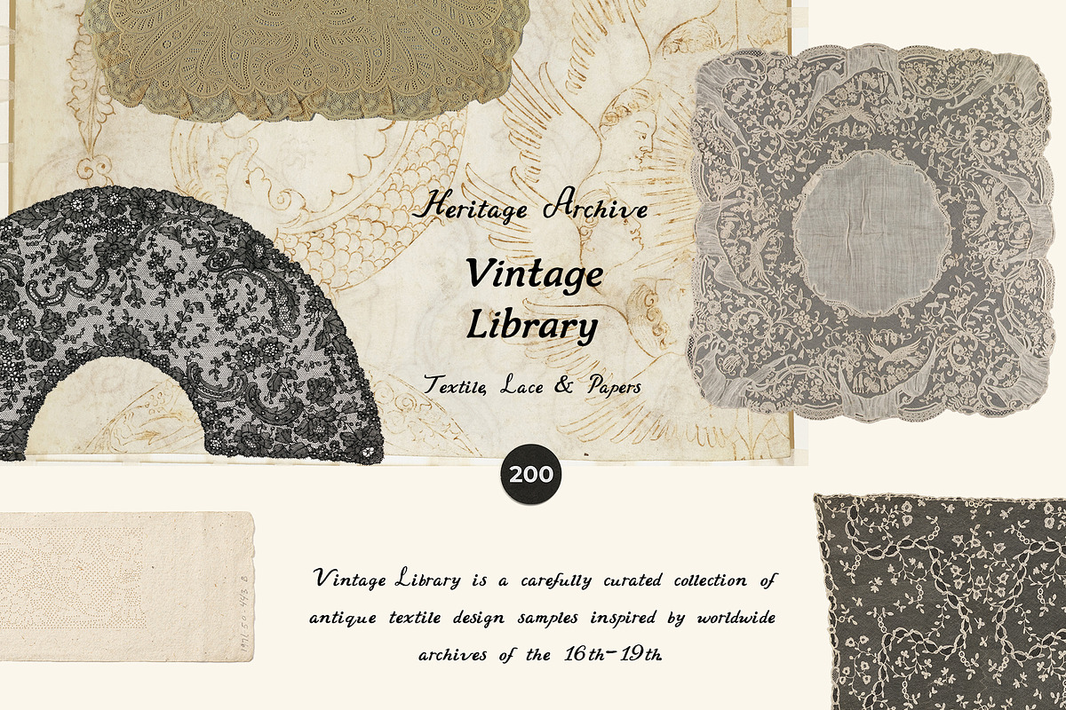 VINTAGE LIBRARY Textile, Lace, Paper, an Object Graphic by Lana Elanor (Photo 3 of 14)
