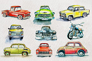Retro cars. Watercolor illustrations, a Transportation Illustration by iri-illustration (Thumbnail 4 of 11)