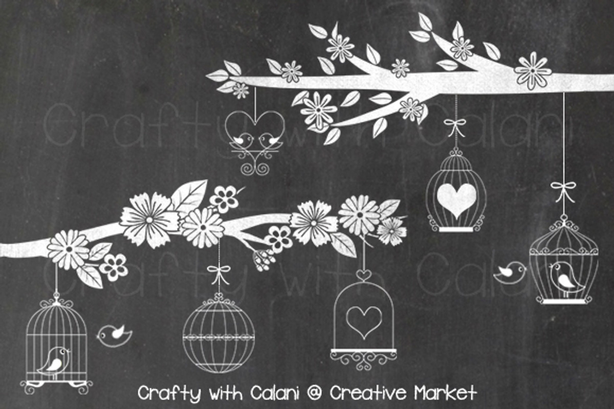 Chalkboard Love Bird & Bird Cage, an Illustration by Crafty with Calani