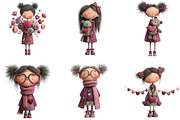 Quirky Valentine Day Girl Clipart, an Illustration by CraftArtStudio (Thumbnail 3 of 6)