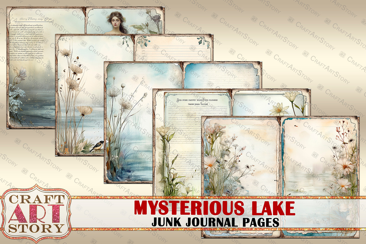 Mysterious Lake Junk Journal Pages, a Person Illustration by CraftArtStory (Photo 3 of 5)