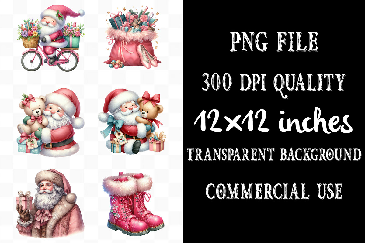 Vintage Pink Christmas Santa Clipart, an Illustration by Designking (Photo 4 of 5)