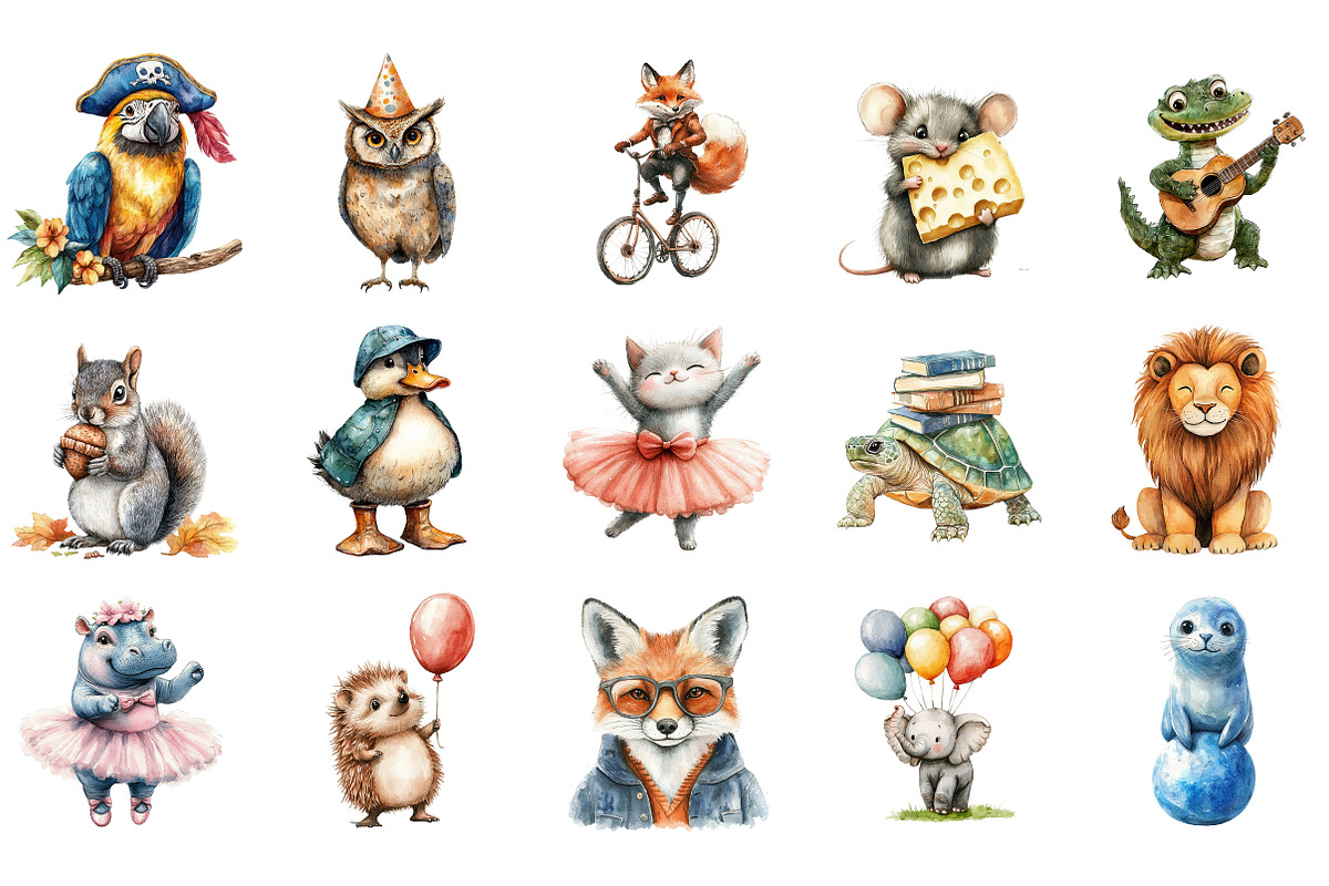 Whimsical Funny Animal Clipart Png, an Illustration by Designking (Photo 3 of 5)