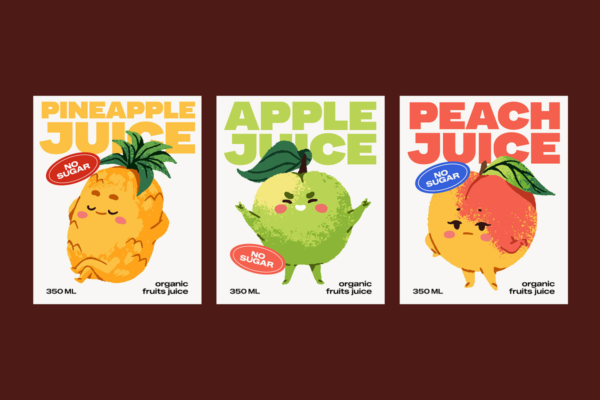 Cute funny fruits set + backgrounds, a Food Illustration by PaperTrident (Photo 6 of 8)