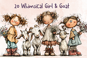 Whimsical Floral Girl and Baby Goat, an Animal Illustration by GiraffeCreative (Thumbnail 1 of 20)