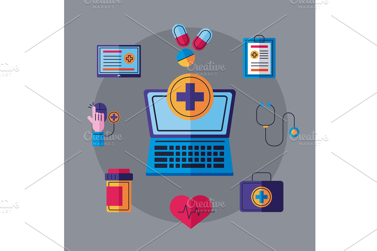 online medical nine icons, a Healthcare Illustration by studiogstock