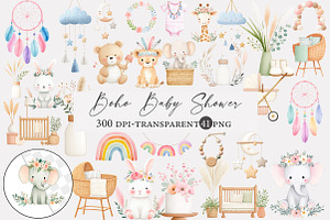 Watercolor Boho Baby Shower clipart, an Illustration by Designworld