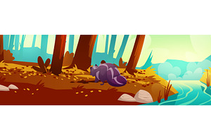 Autumn forest landscape with skunk, an Illustration by art PVP - market